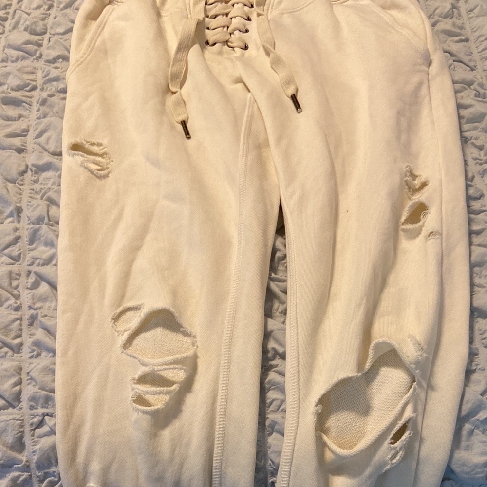 NSF white destructed joggers